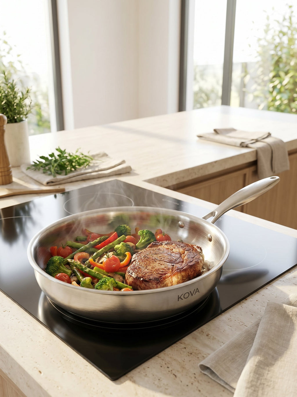 Poêle Inox 304 AERA — Non Revêtue, Pour Steak & Saisie