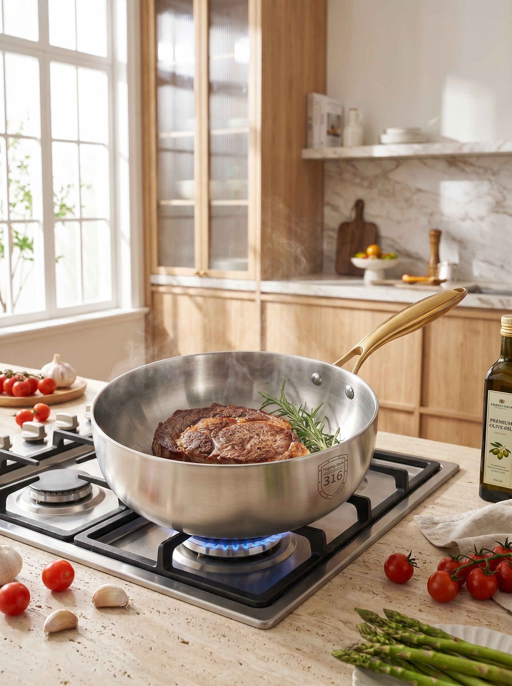 AERA 316 Stainless Steel Wok — Uncoated