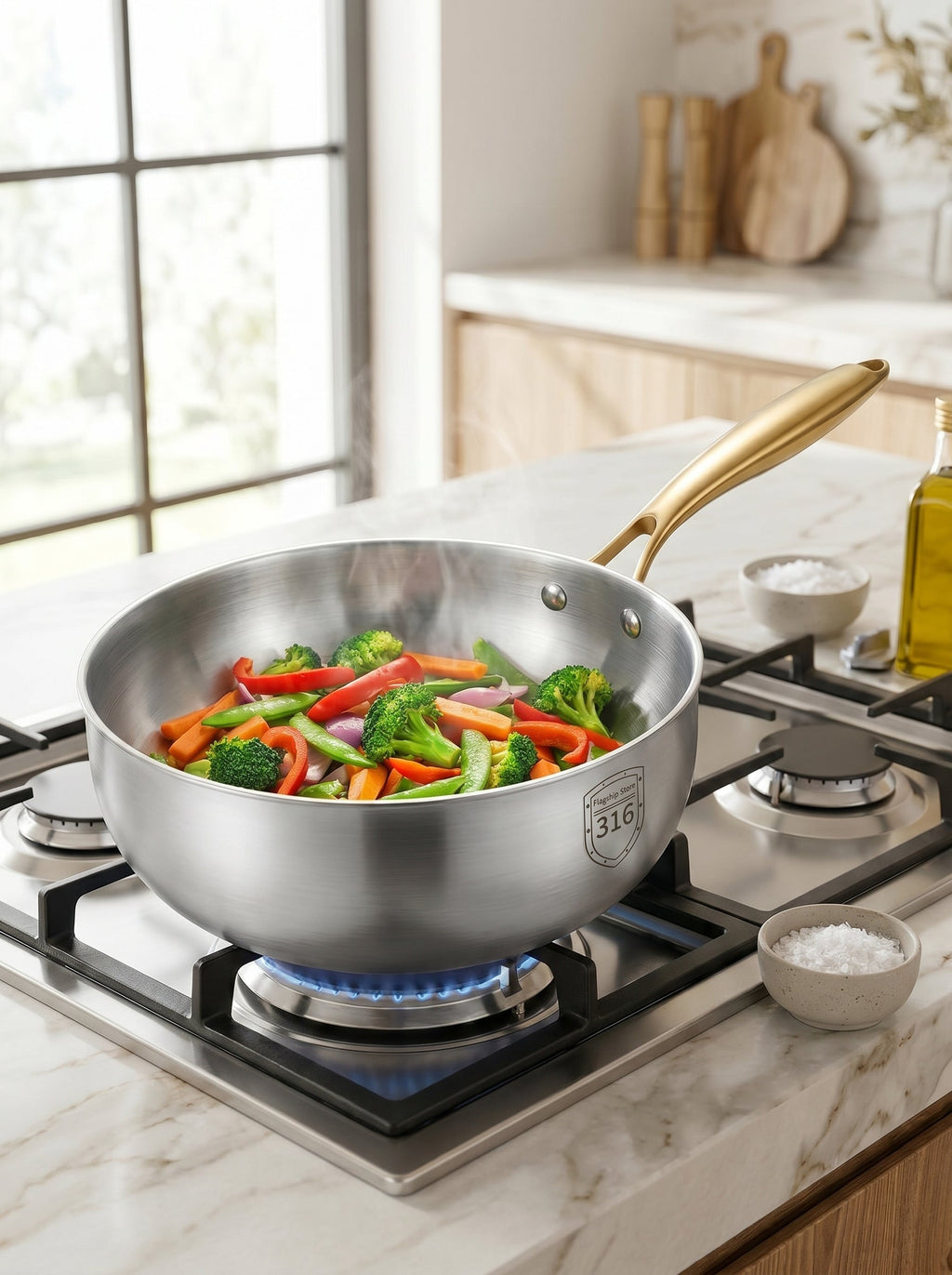 AERA 316 Stainless Steel Wok — Uncoated