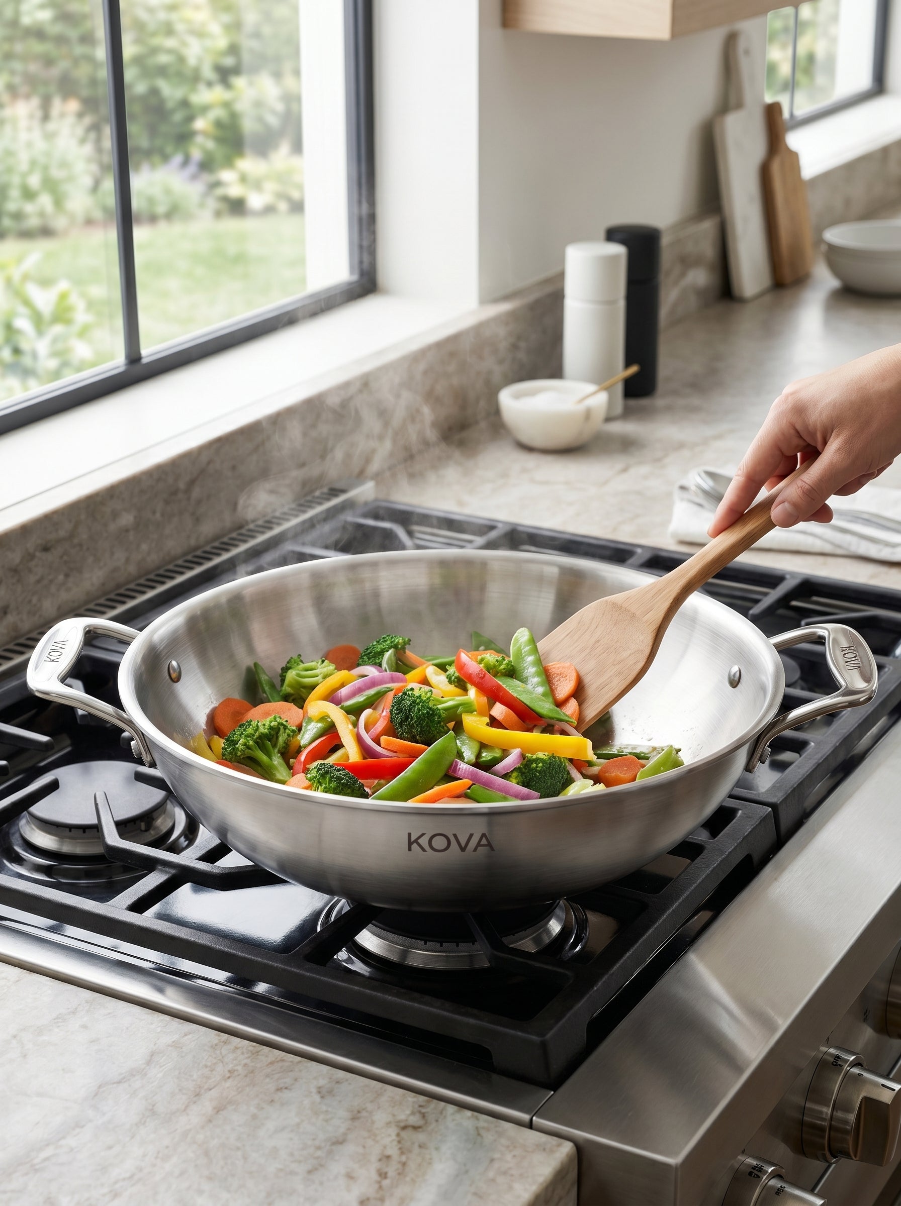 Grand Wok Chef KOVA — Inox 304 Double Poignée